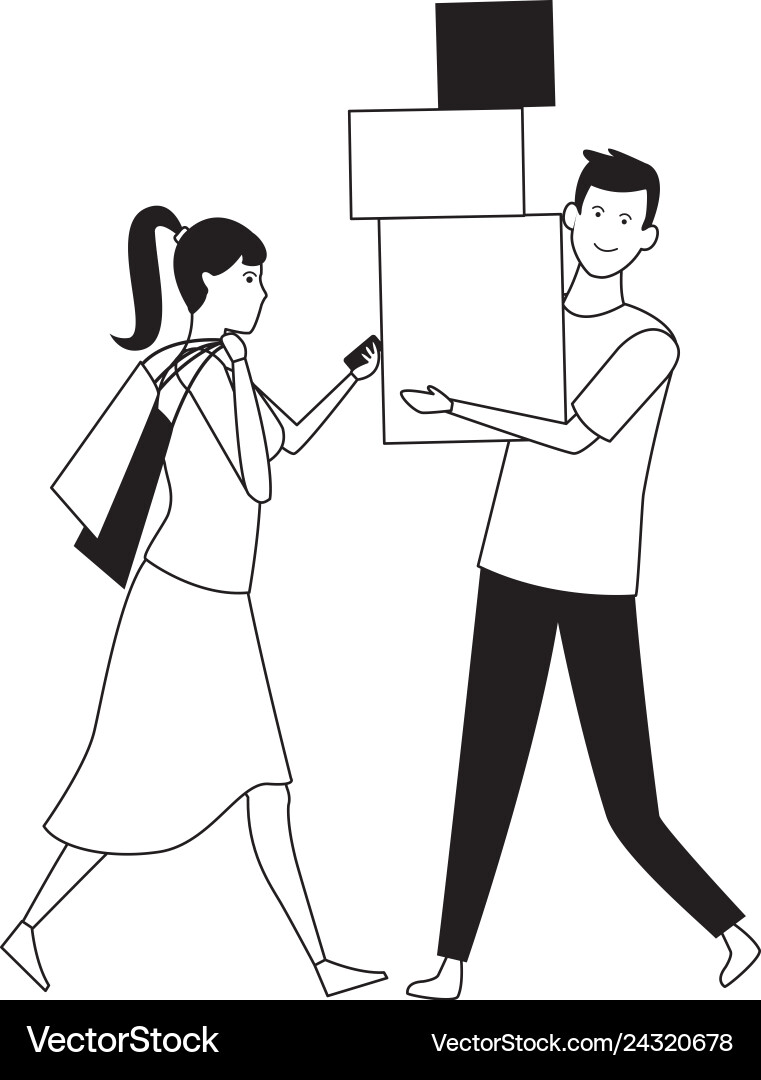 Love couple cartoon in black and white Love couple cartoon in black and white vector image