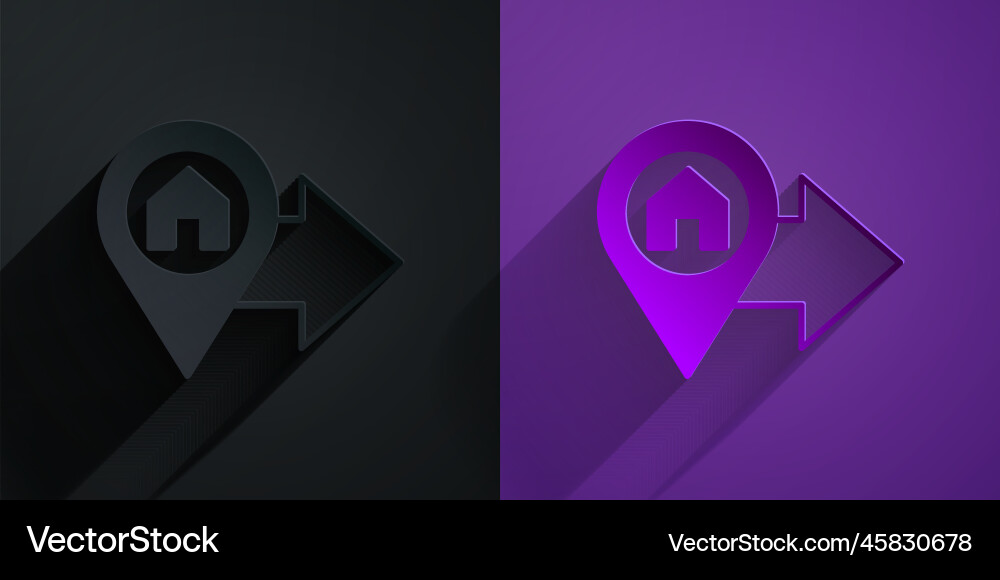 Paper cut map pointer with house icon isolated Vector Image
