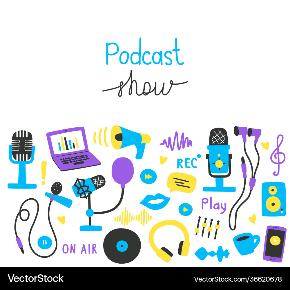 Podcasts setzen verschiedene Mikrofone ein Laptop-Sound Podcasts setzen verschiedene Mikrofone ein Laptop-Sound vektorbild