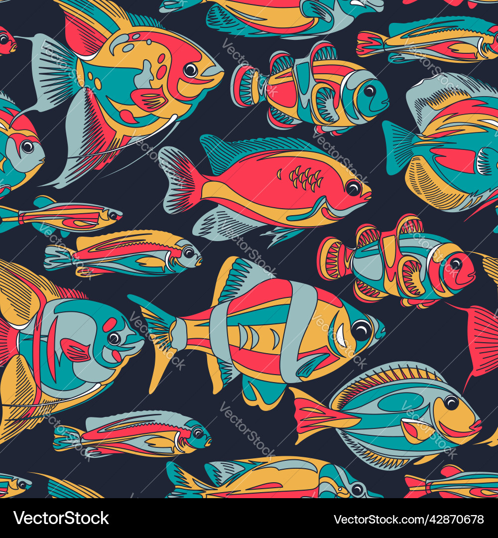 Seamless pattern with color fish Vector Image
