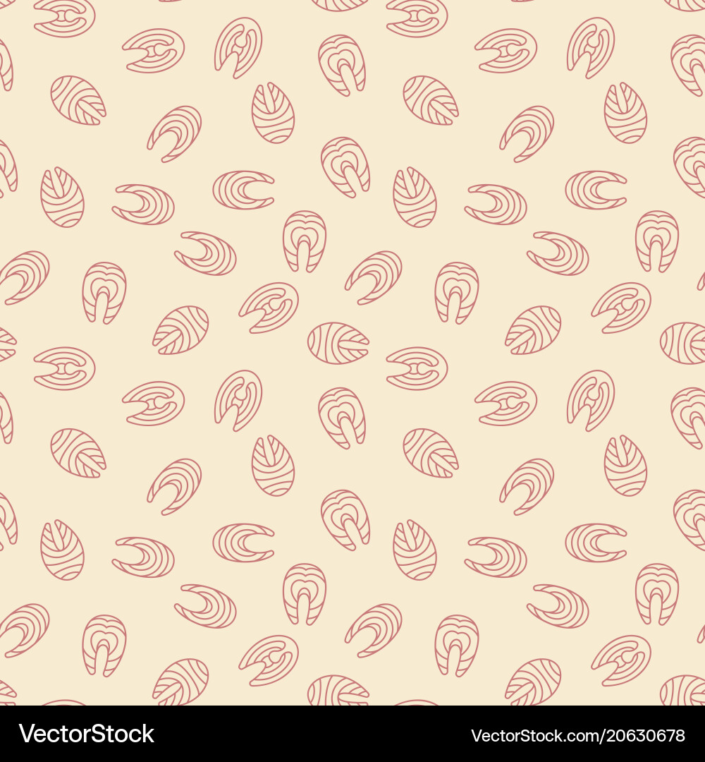 Seamless pattern with salmon slices in thin vector image