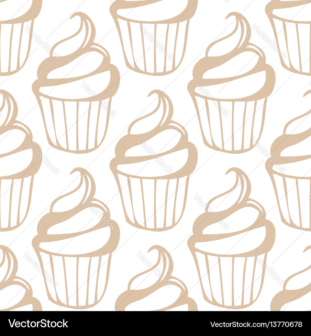 Weiße Creme Cupcake nahtloses Licht beige Muster Weiße Creme Cupcake nahtloses Licht beige Muster vektorbild