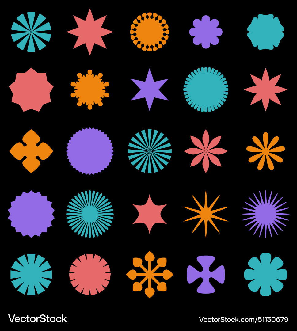 A dynamic collection of abstract shapes in neon Vector Image