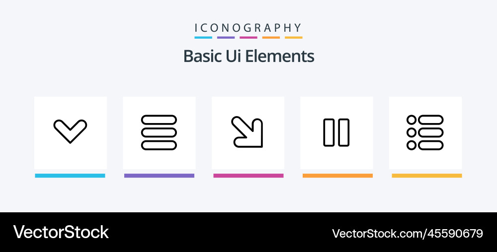 Basic ui elements line 5 icon pack including text vector image