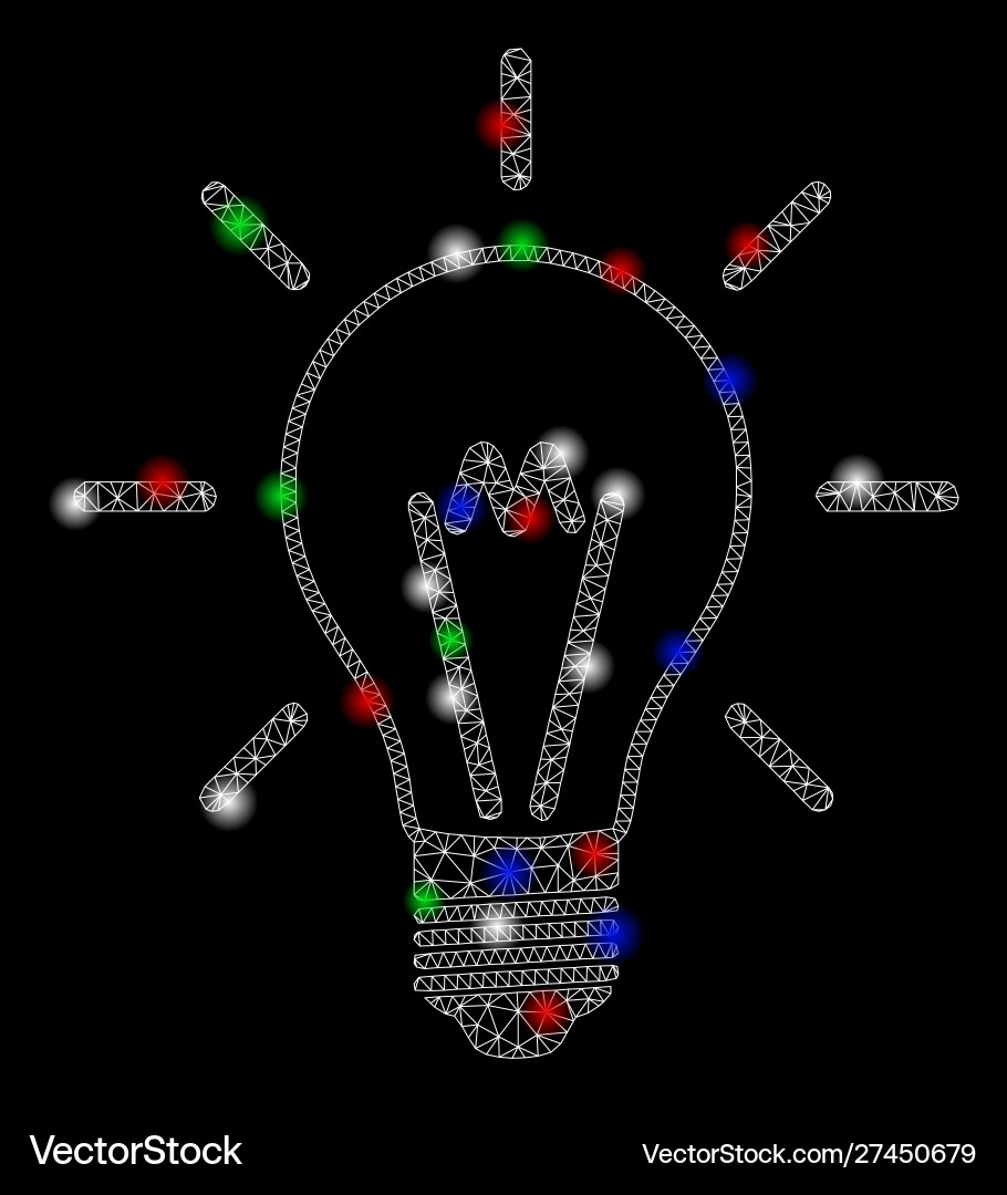 Bright mesh network invent bulb with flare spots Bright mesh network invent bulb with flare spots vector image