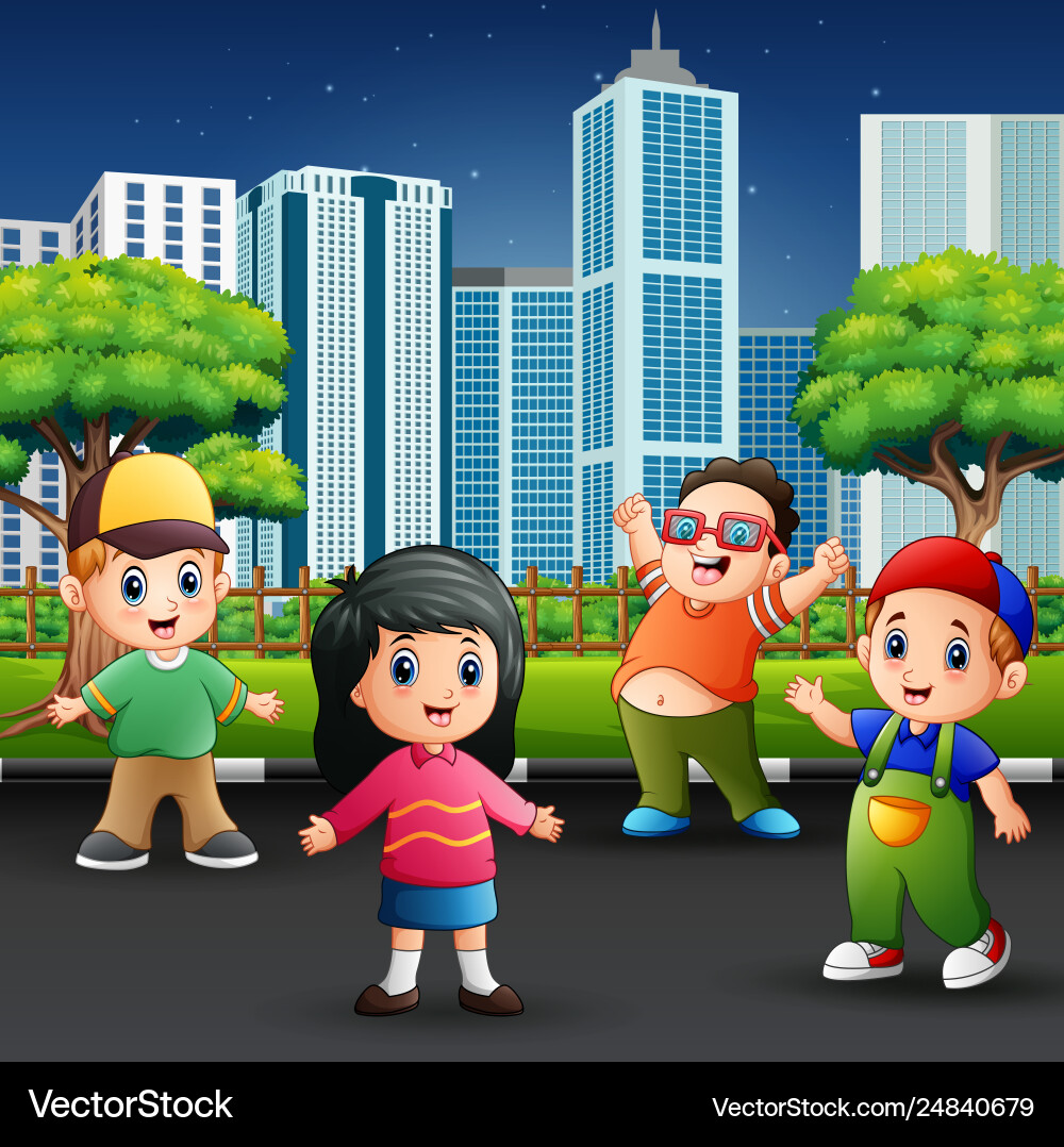 Cartoon Kinder spielen in der Stadtstraße Cartoon Kinder spielen in der Stadtstraße vektorbild