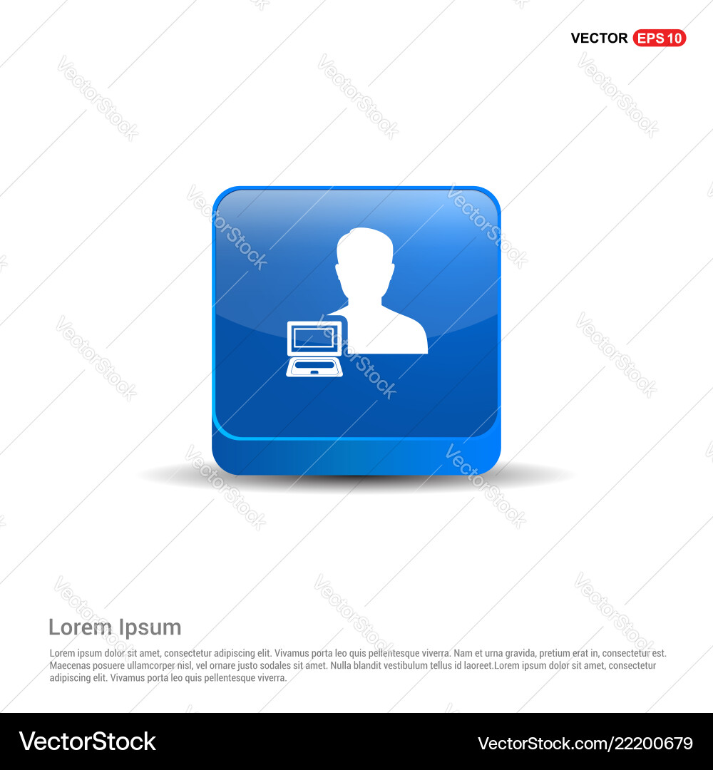 Computer user icon - 3d blue button vector image