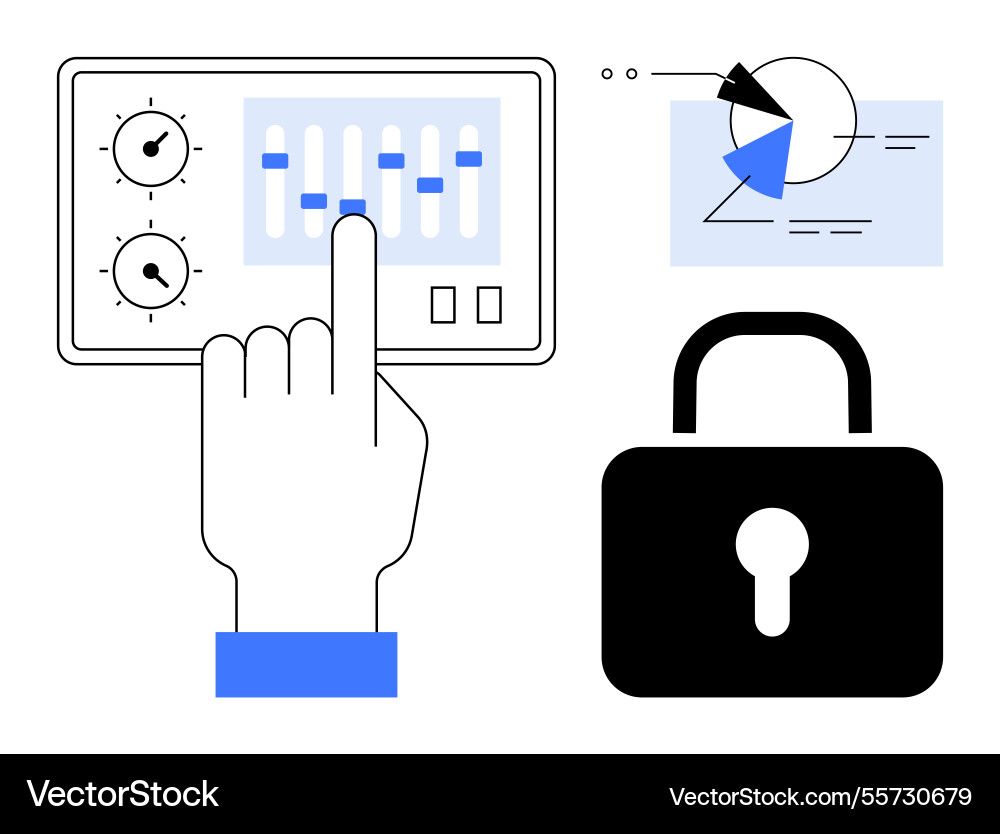 Hand adjusting controls on dashboard with lock Vector Image