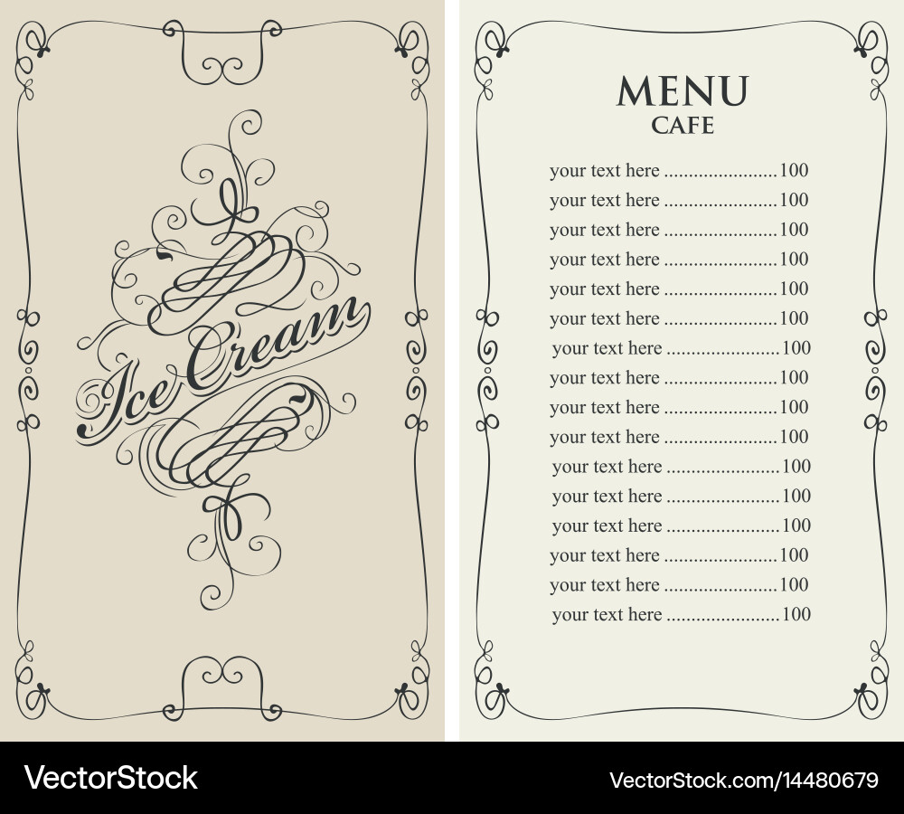 Ice cream menu for cafe with price list Vector Image