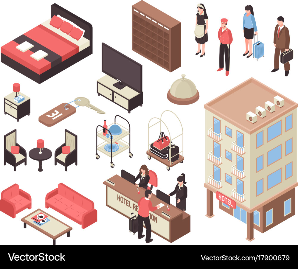 Isometric hotel set Royalty Free Vector Image - VectorStock
