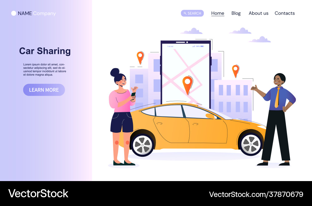 Male and female characters are using car sharing Male and female characters are using car sharing vector image