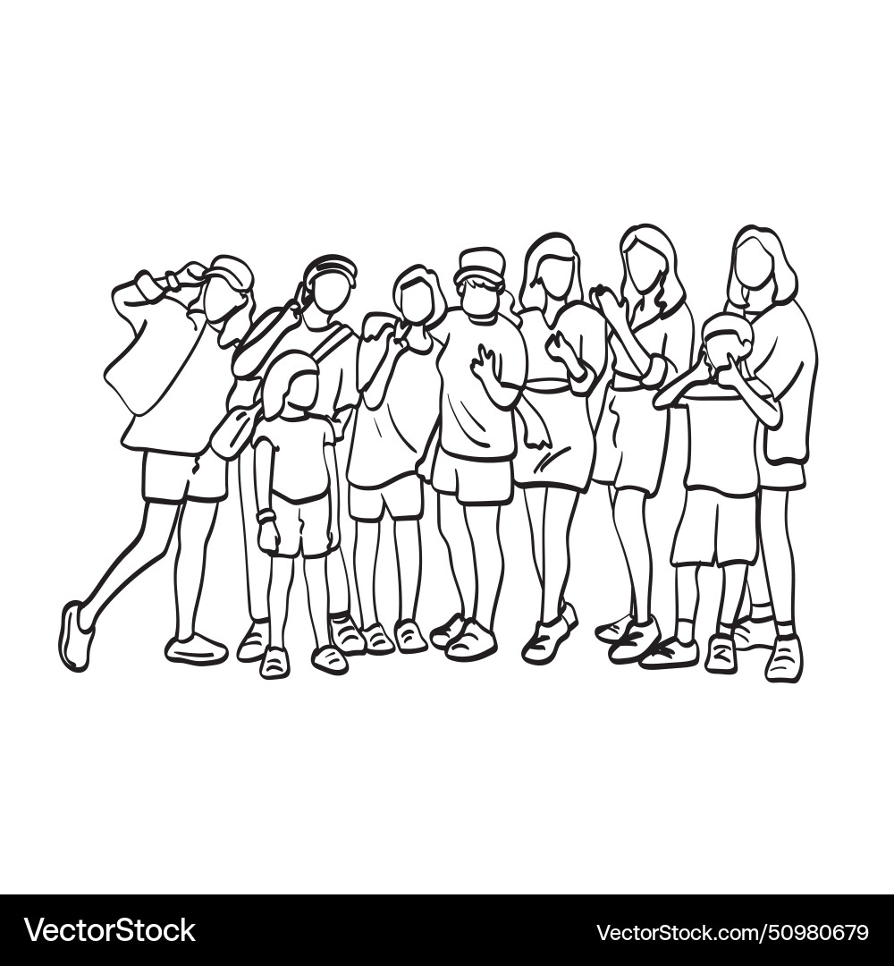 Nine people taking photo together hand Royalty Free Vector