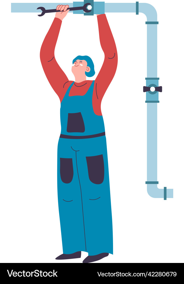 Plumber fixing pipe professional worker with tool Vector Image