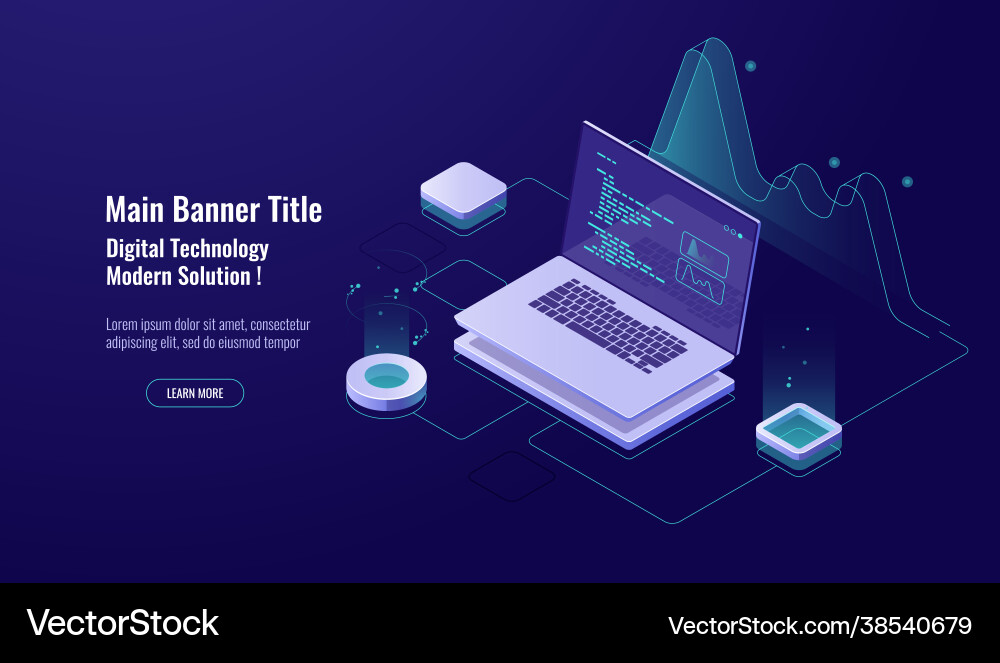 Programming concept isometric icon laptop Programming concept isometric icon laptop vector image
