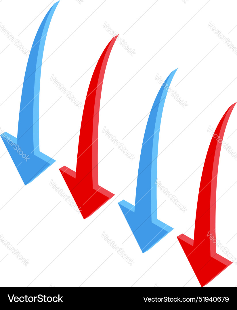 Red and blue arrows pointing down showing negative Red and blue arrows pointing down showing negative vector image