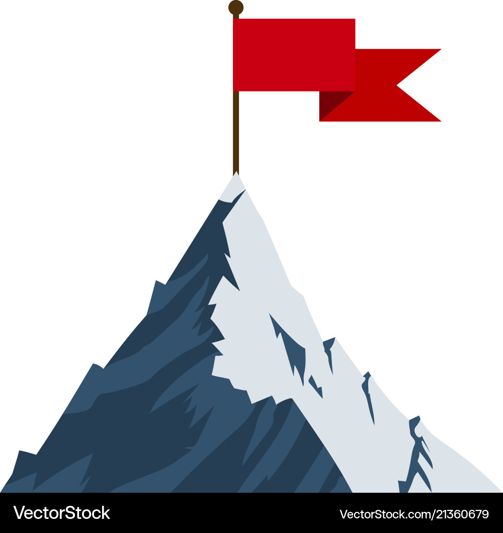 Red flag on mountain peak Red flag on mountain peak vector image