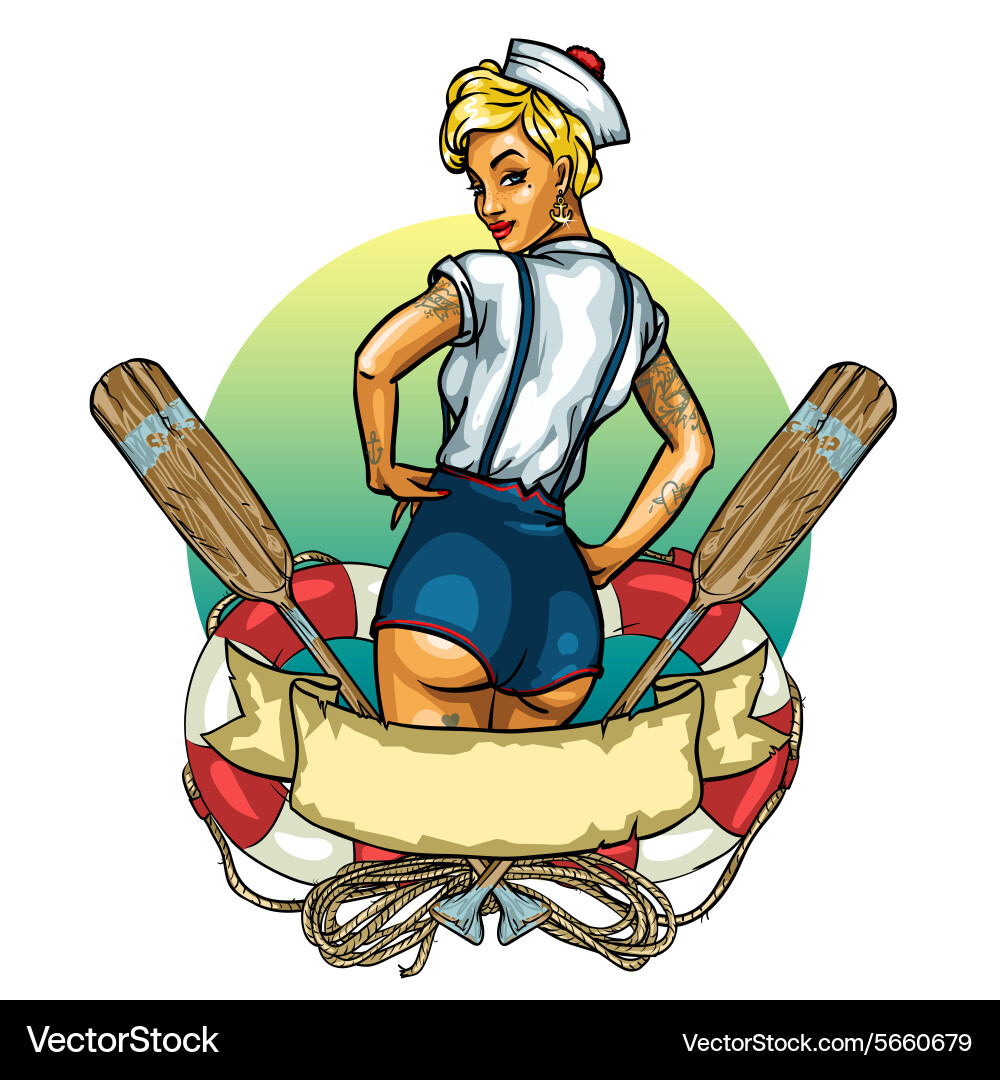 Retro Sailor Girl Pin-Up – Royalty-Free Vector | VectorStock, image size:1000x1080