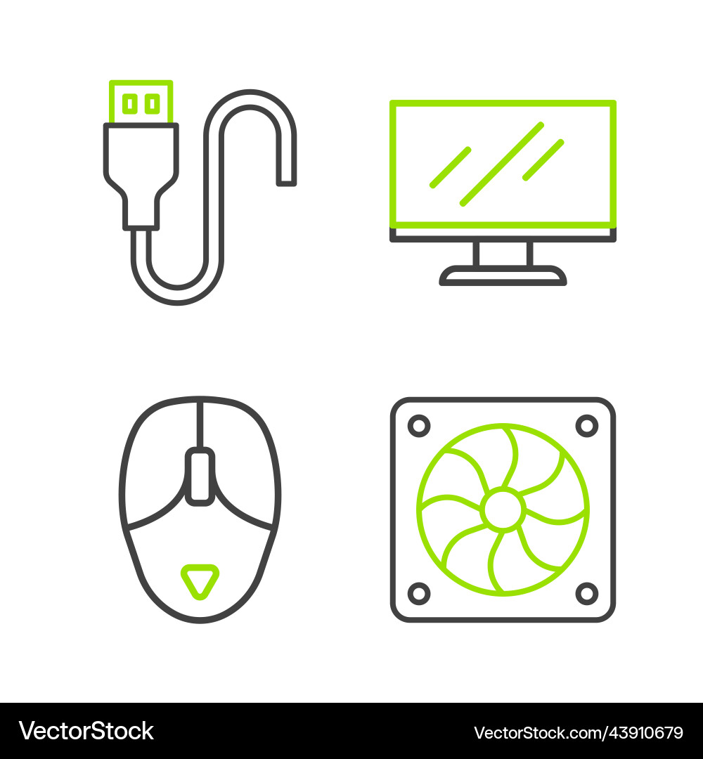 Set line computer cooler mouse monitor screen vector image