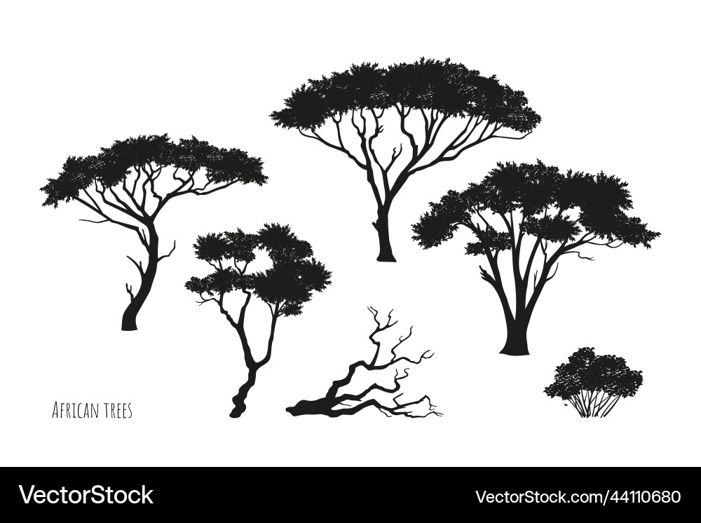 African Savannah Trees Silhouettes Vector Image