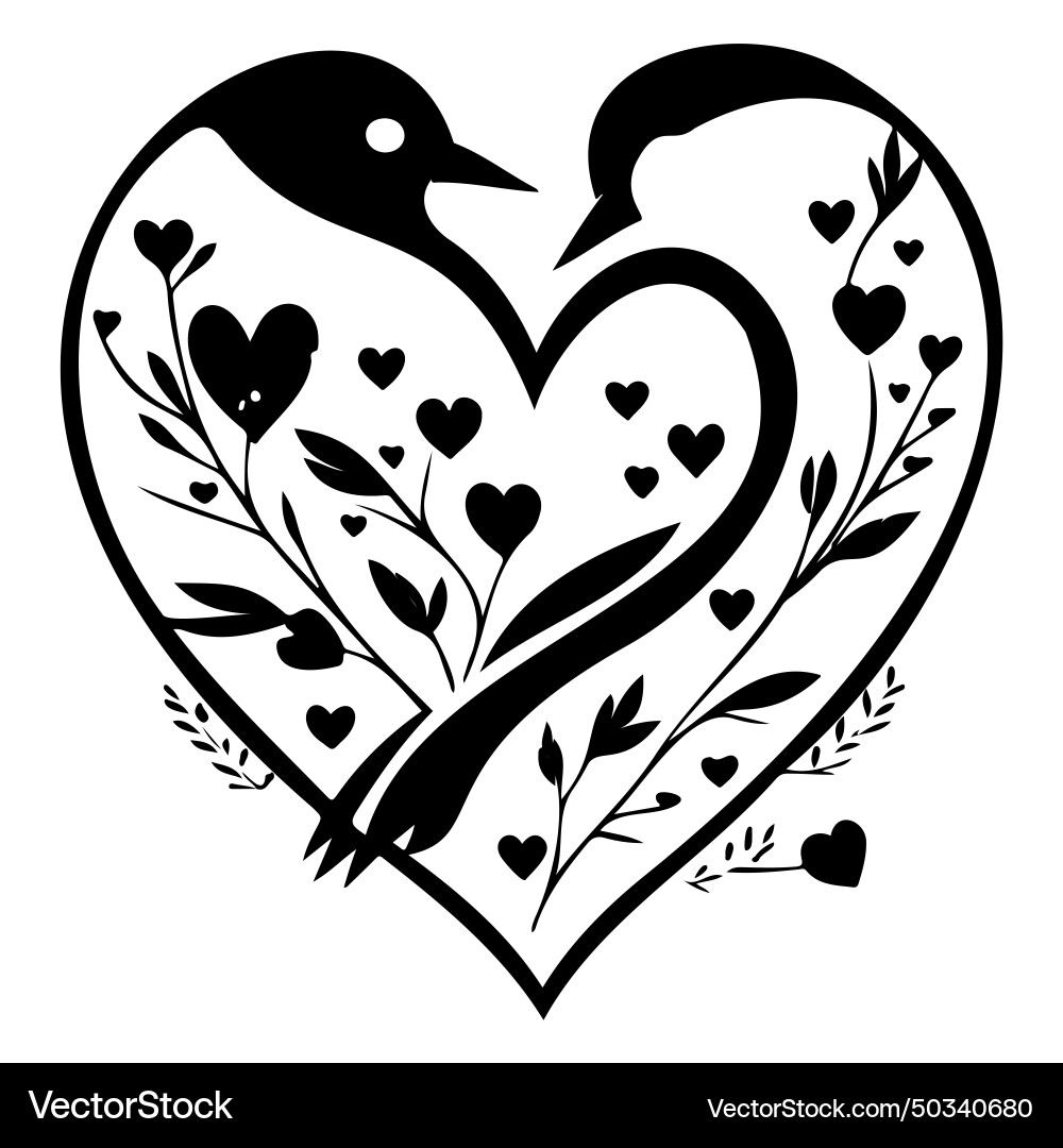 Bird valentine heart love draw black Bird valentine heart love draw black vector image