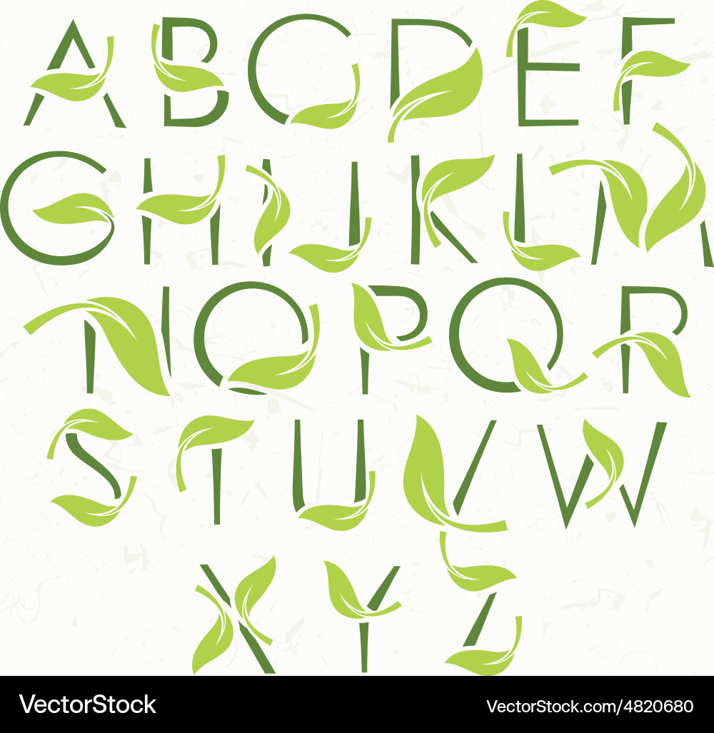 Botanical Letter Forms - Green & Leaf Vector Image