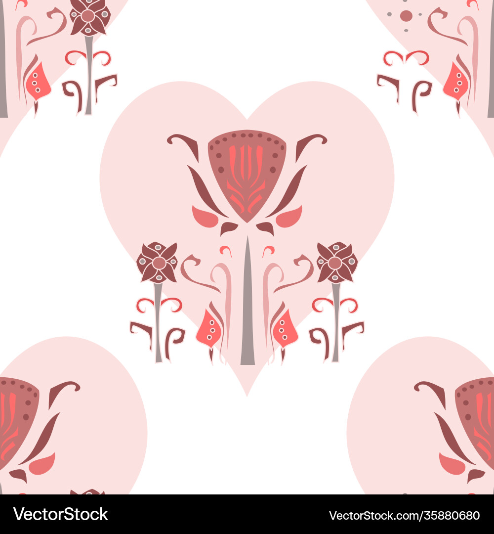 Folk art hearts and flowers pattern in pink Folk art hearts and flowers pattern in pink vector image