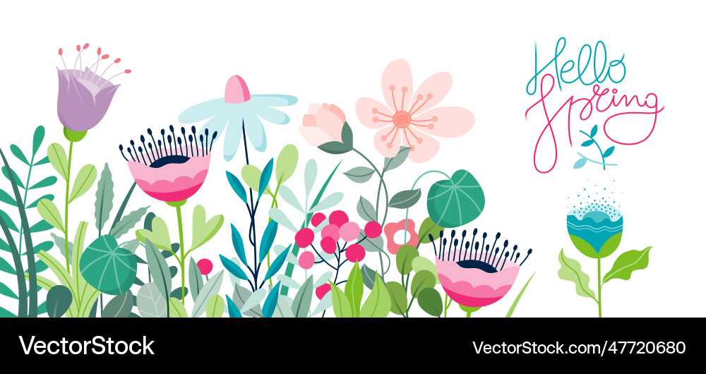 Hello spring concept banner with hand drawn cute Hello spring concept banner with hand drawn cute Vector Image