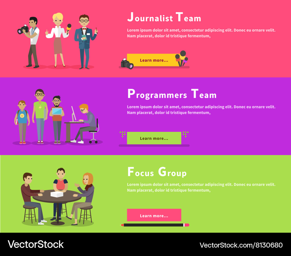 Journalisten Team Programmierer geek Fokusgruppe vektorbild