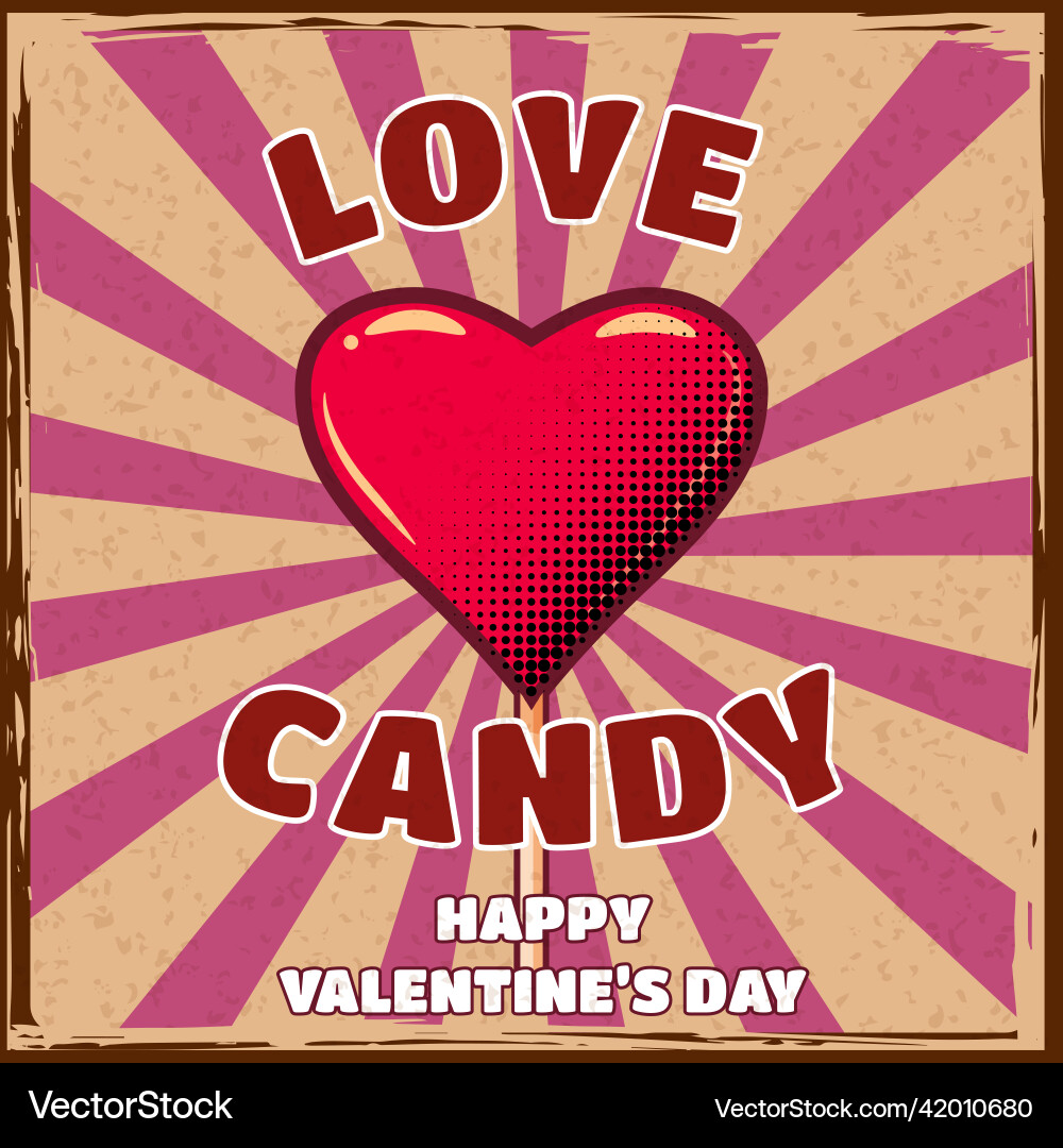 Retro candy in shape of heart lollipop on stick Vector Image