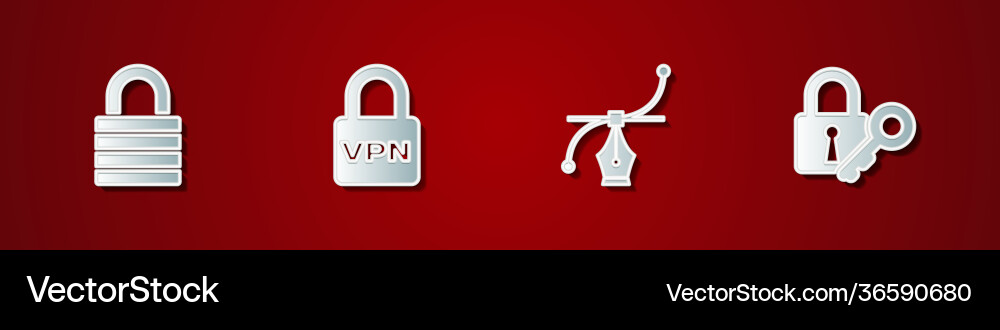 Set lock vpn bezier curve and key icon Vector Image