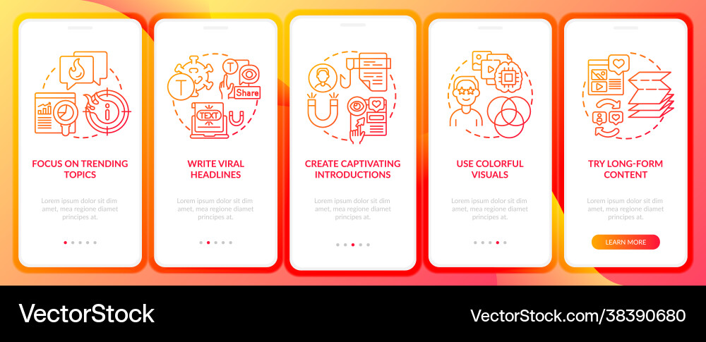 Shareable content creation tips onboarding mobile Shareable content creation tips onboarding mobile vector image