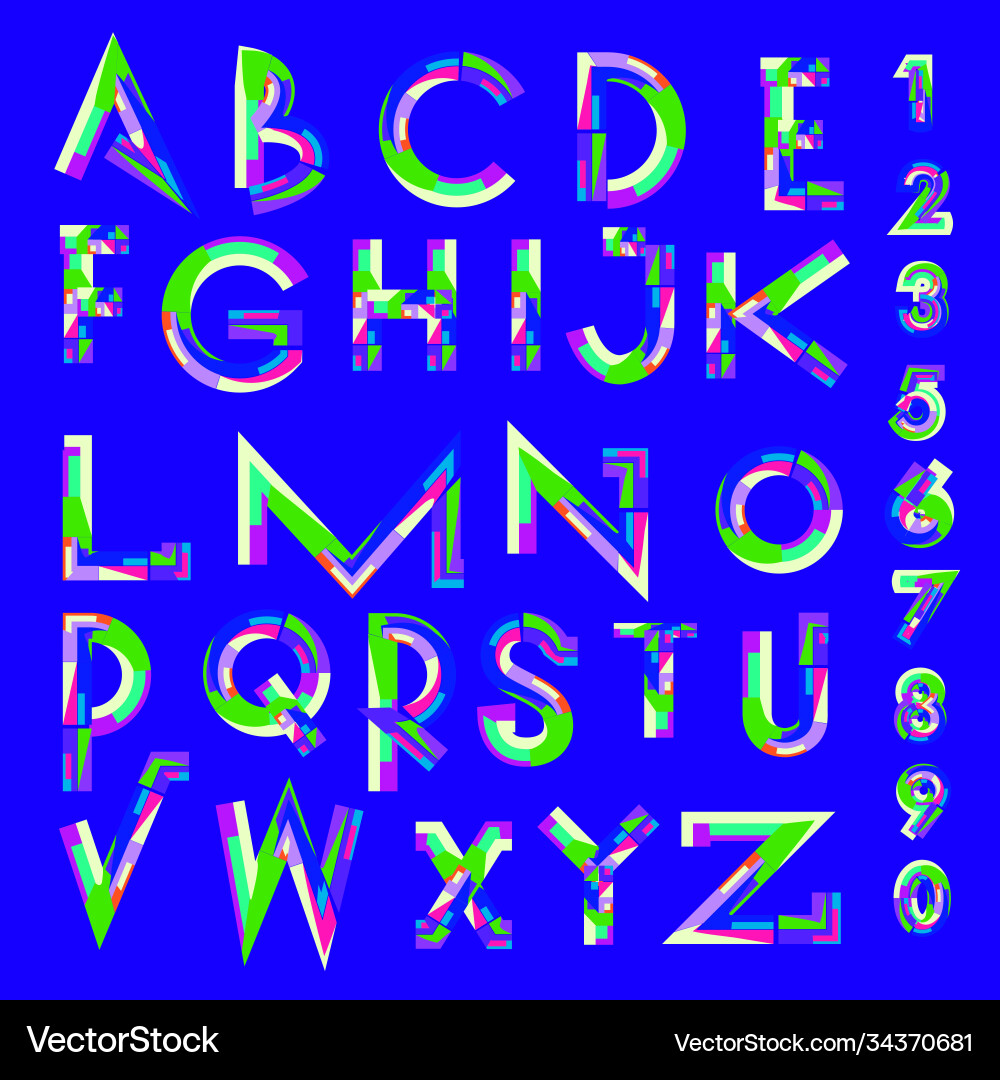 Abstract colorful font and alphabet vector image