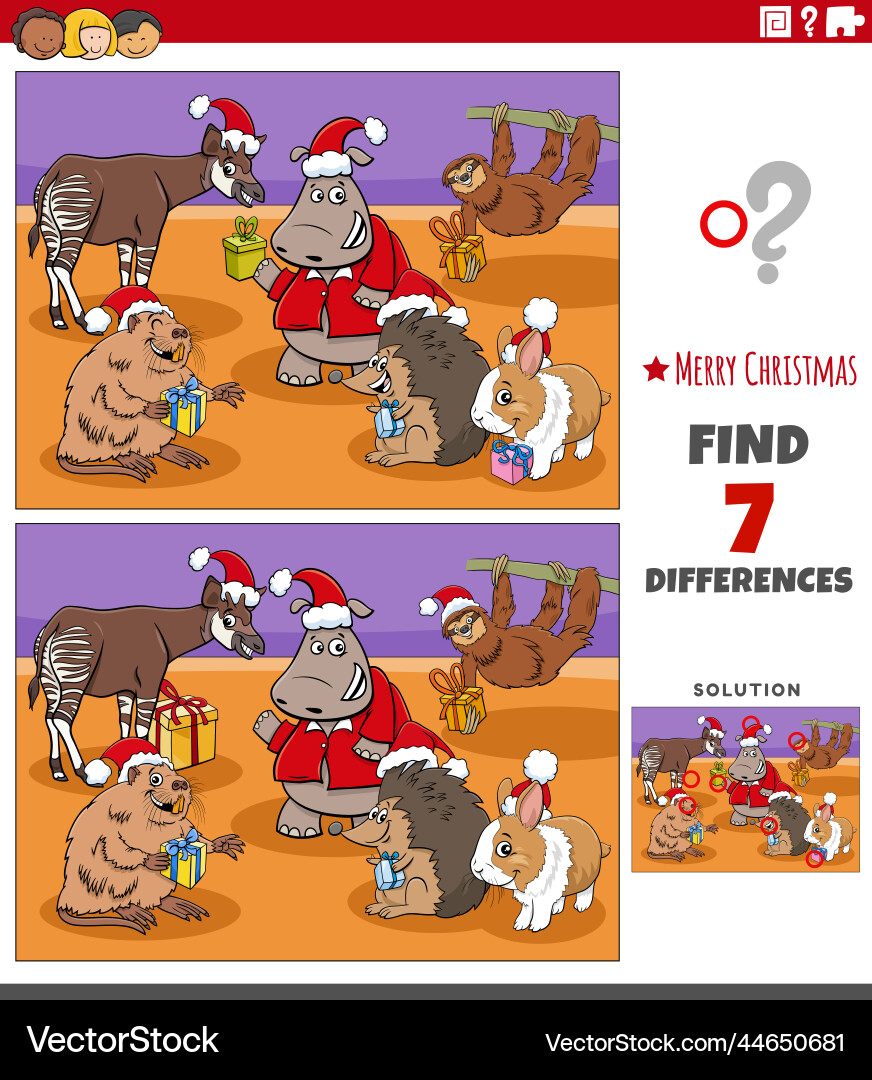 Differences task with animal characters vector image