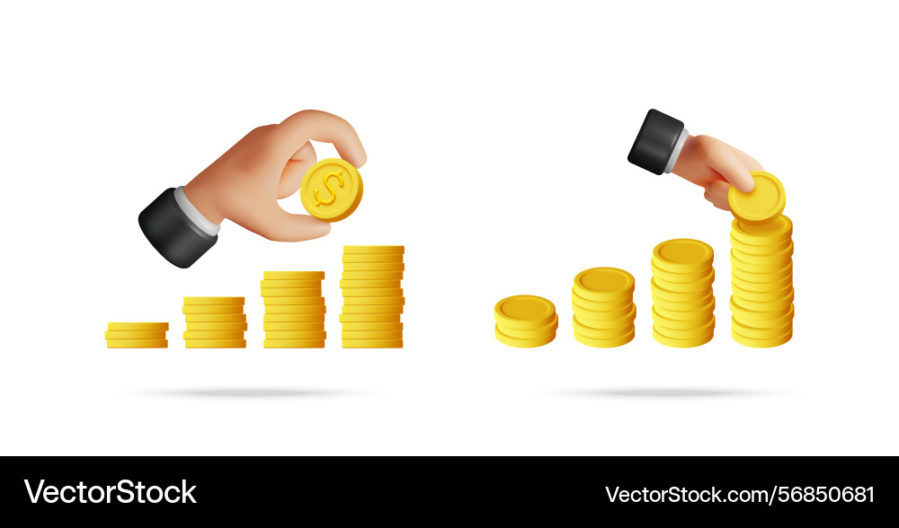 Hands adding gold coin to rising stack vector image
