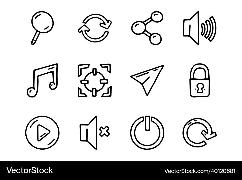 Interface line doodle simple icon set Interface line doodle simple icon set Vector Image
