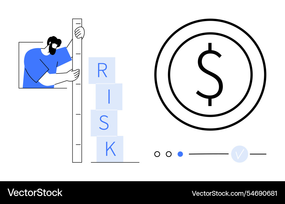 Man measuring risk level with blocks next Man measuring risk level with blocks next vector image