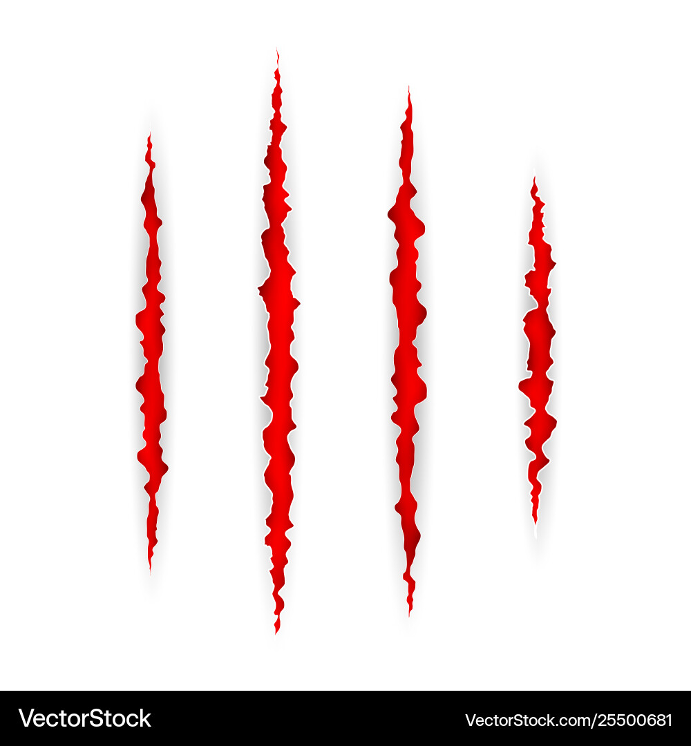 Red scratch set claws scratching animal scrape Red scratch set claws scratching animal scrape vector image