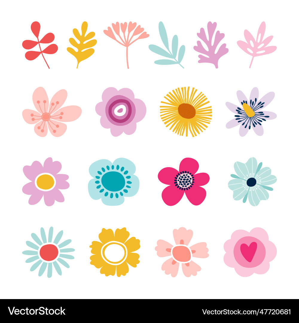 Set of hand drawn exotic jungle leaves flowers Set of hand drawn exotic jungle leaves flowers vector image