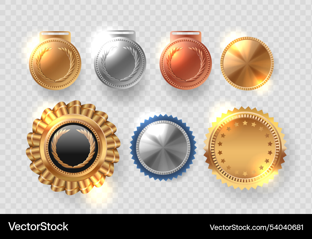 Set of winner medals featuring gold silver Set of winner medals featuring gold silver vector image