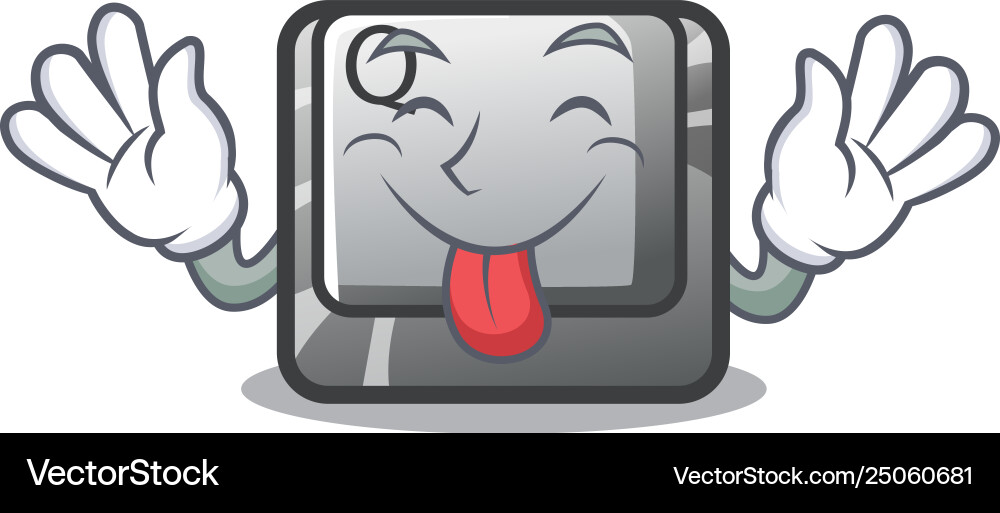 Tongue out q button installed on cartoon computer Tongue out q button installed on cartoon computer vector image