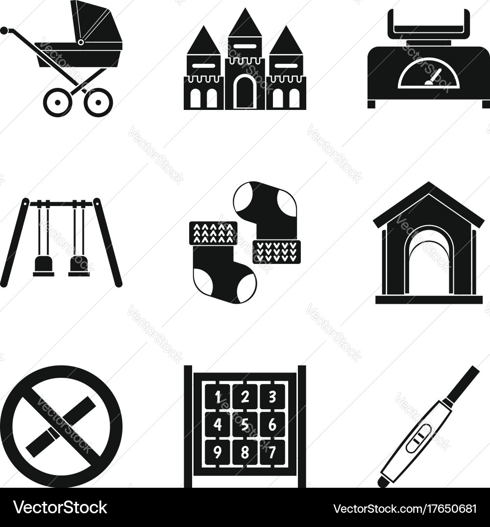Walk with child icons set simple style Vector Image