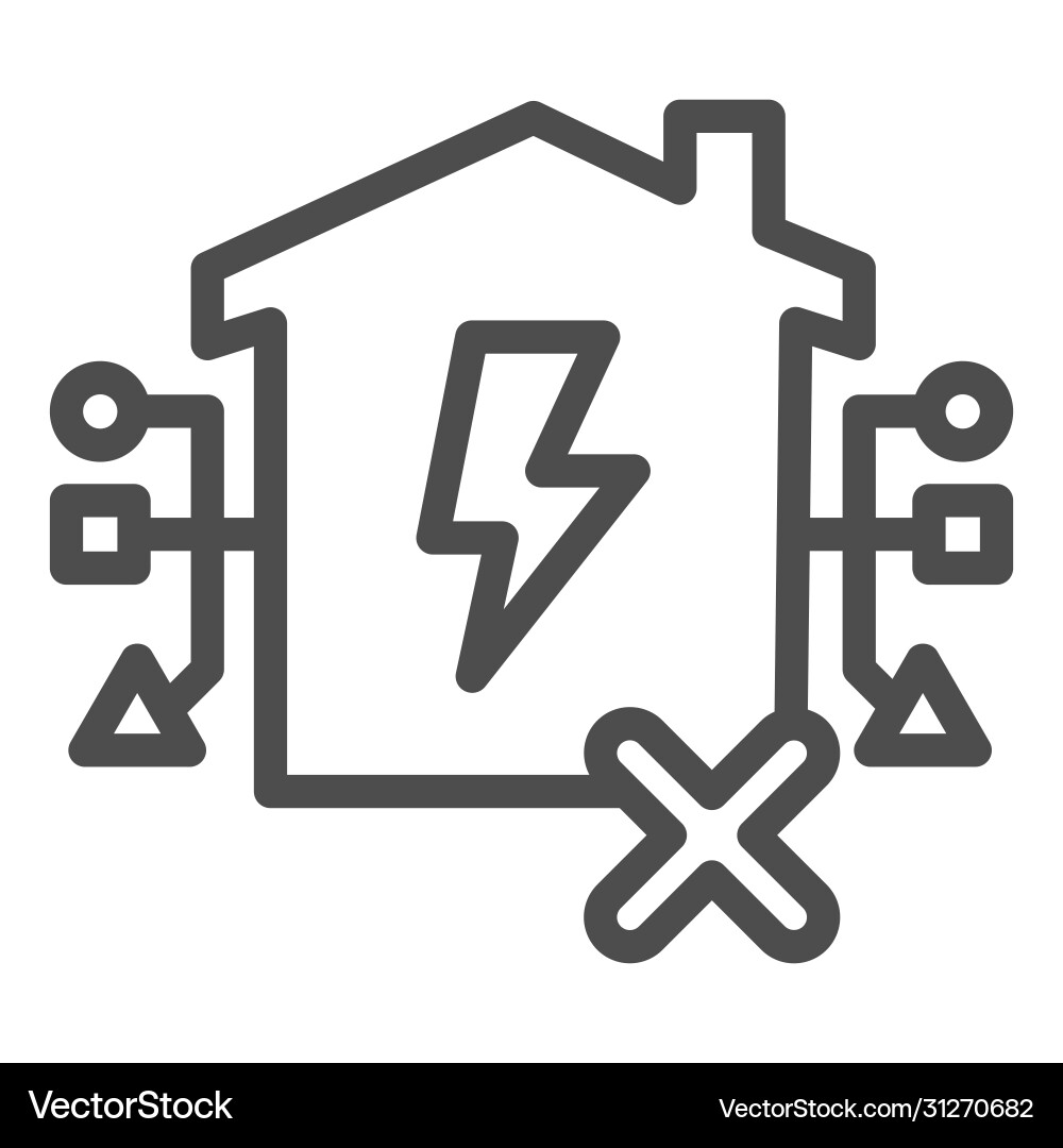 Building with lightning and connections line icon Vector Image