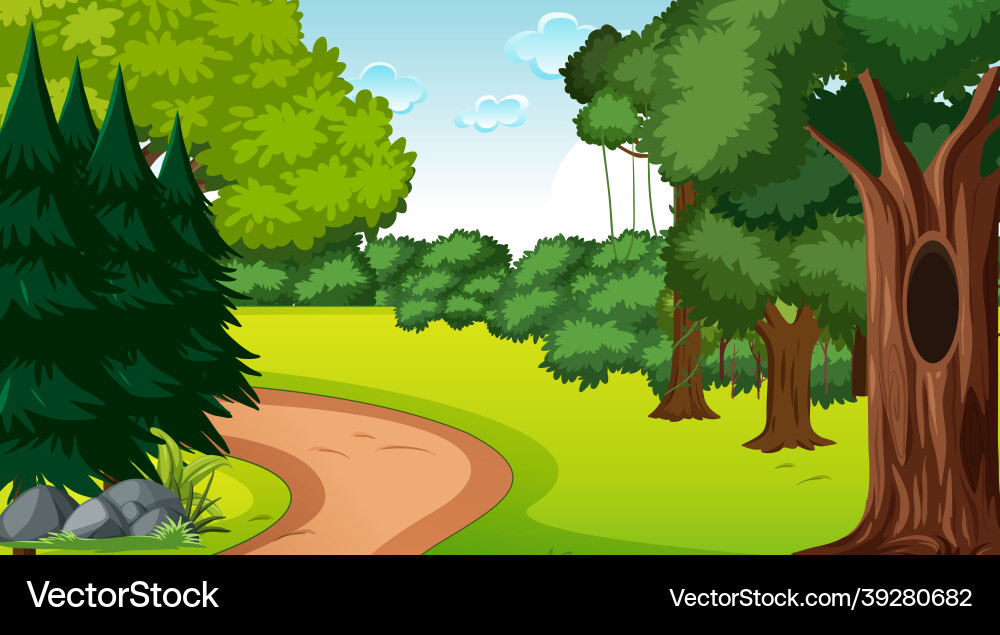 Forest scene with various trees Forest scene with various trees vector image
