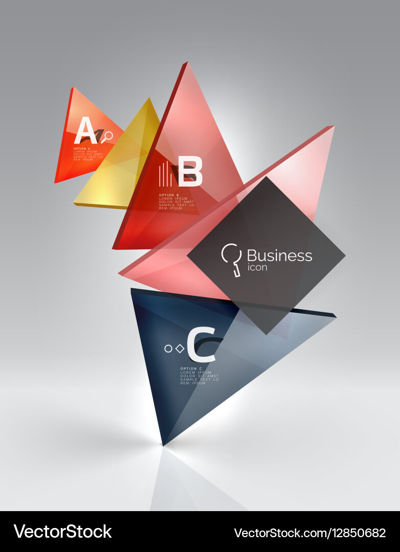 Glossy glass translucent triangles on 3d empty vector image