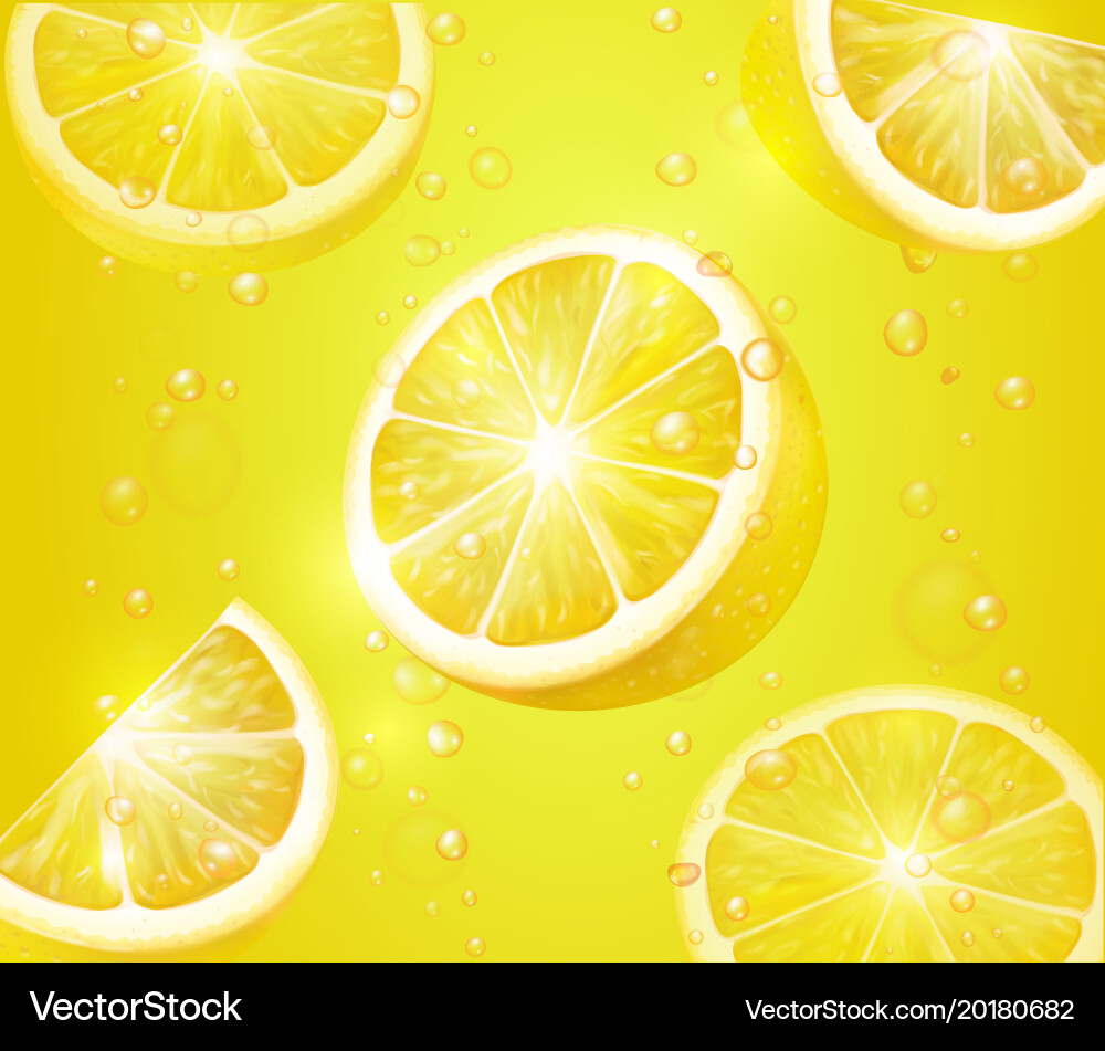 Lemon Slice Background with Bubbles vector image