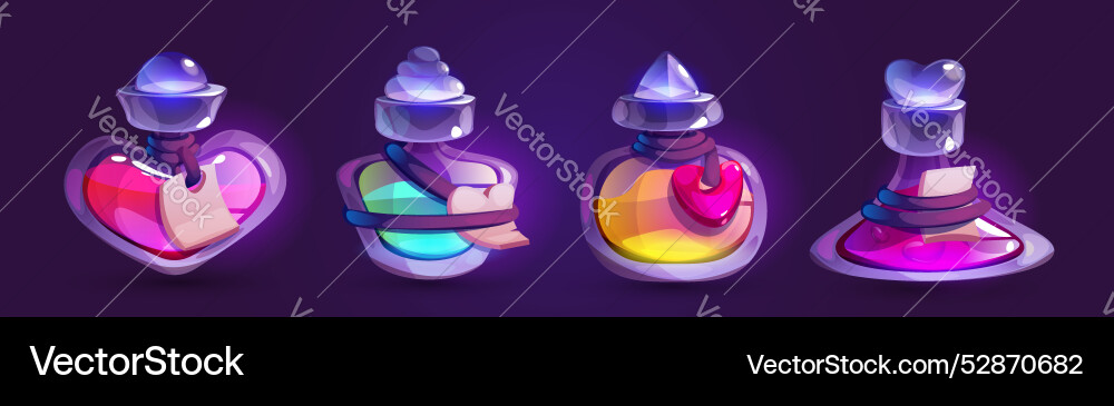 Magic potion bottles set isolated on background Magic potion bottles set isolated on background Vector Image