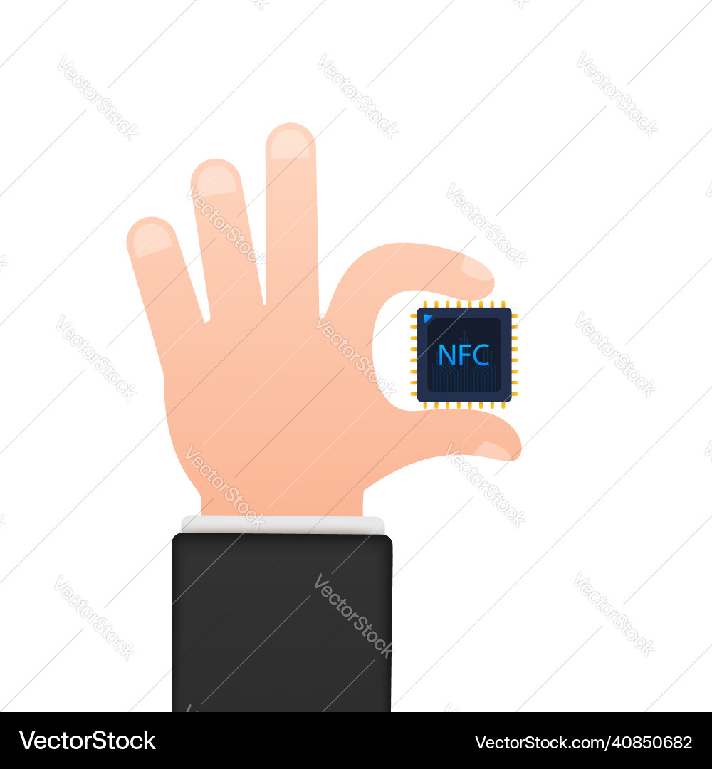 Nfc processor icon with hands chip near Nfc processor icon with hands chip near vector image
