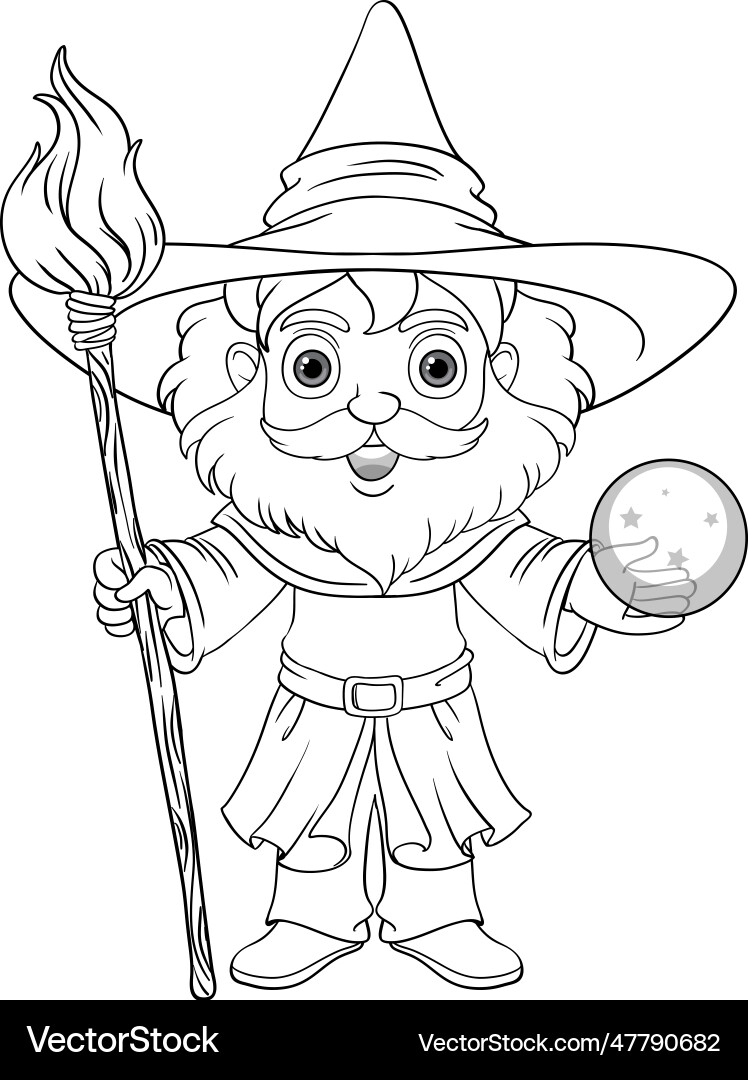 Old wizard wearing a hat with long beard doodle Old wizard wearing a hat with long beard doodle vector image