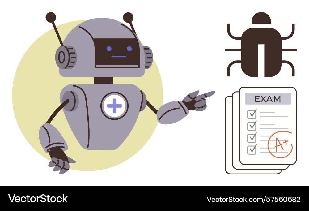 Robot identifying software bug while scoring Robot identifying software bug while scoring vector image