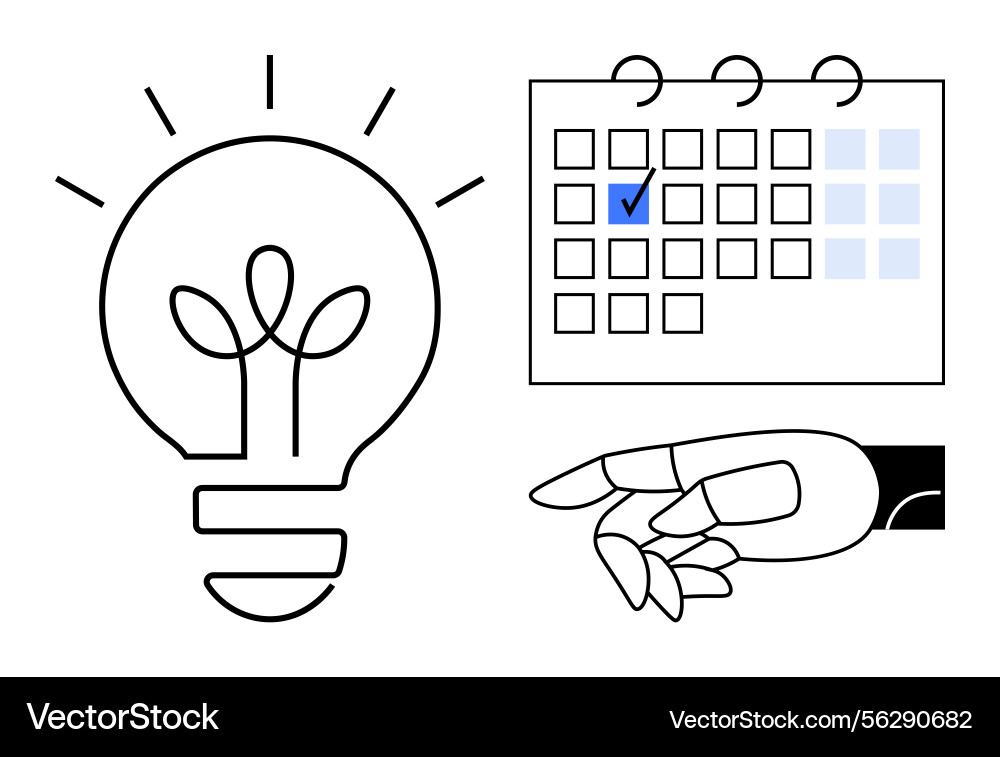 Robotic hand pointing at calendar with marked date Robotic hand pointing at calendar with marked date vector image